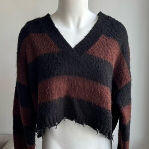 All saints Distressed Cropped Wool Striped Sweater